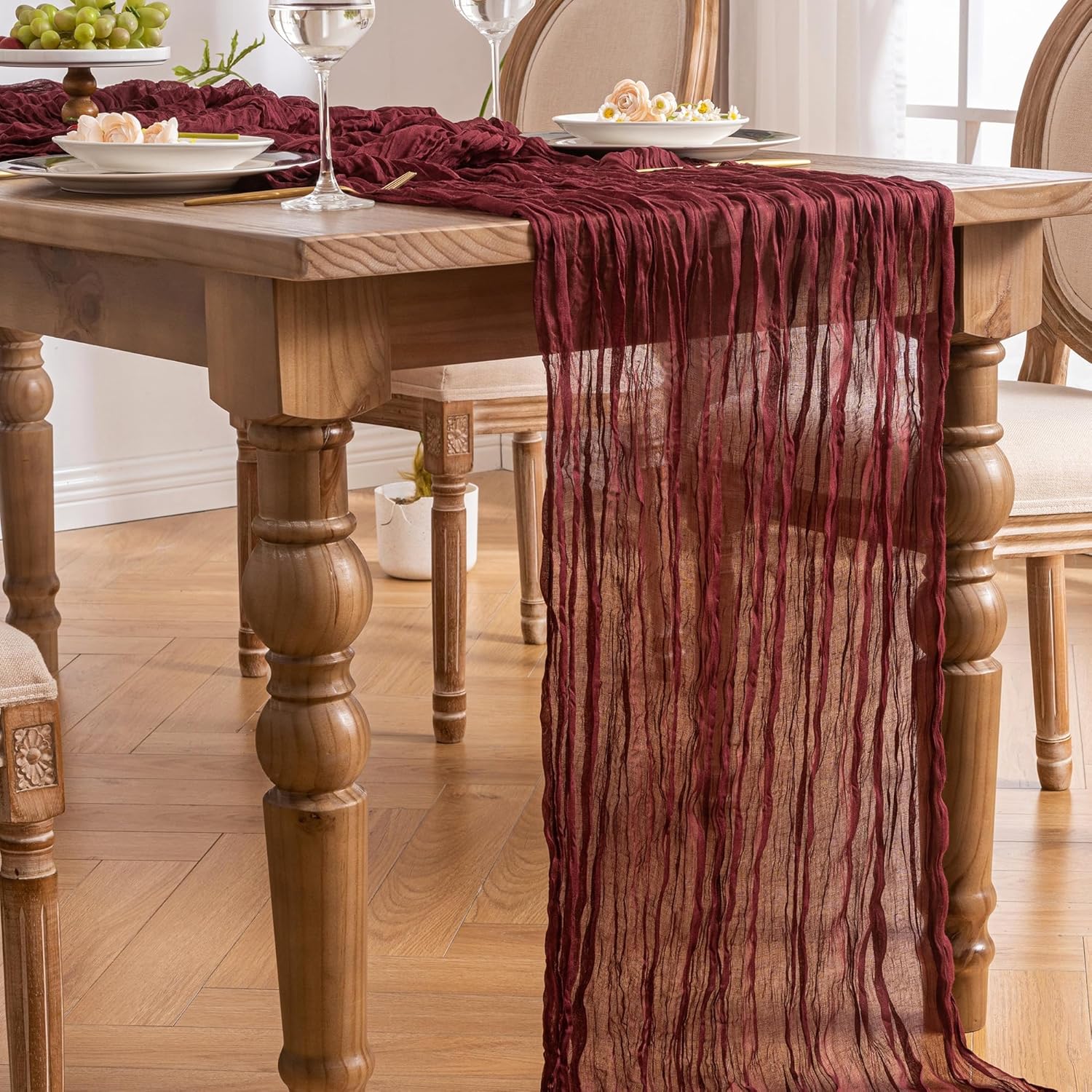 Elegant 2-Pack Burgundy Table Runner for Weddings and Parties