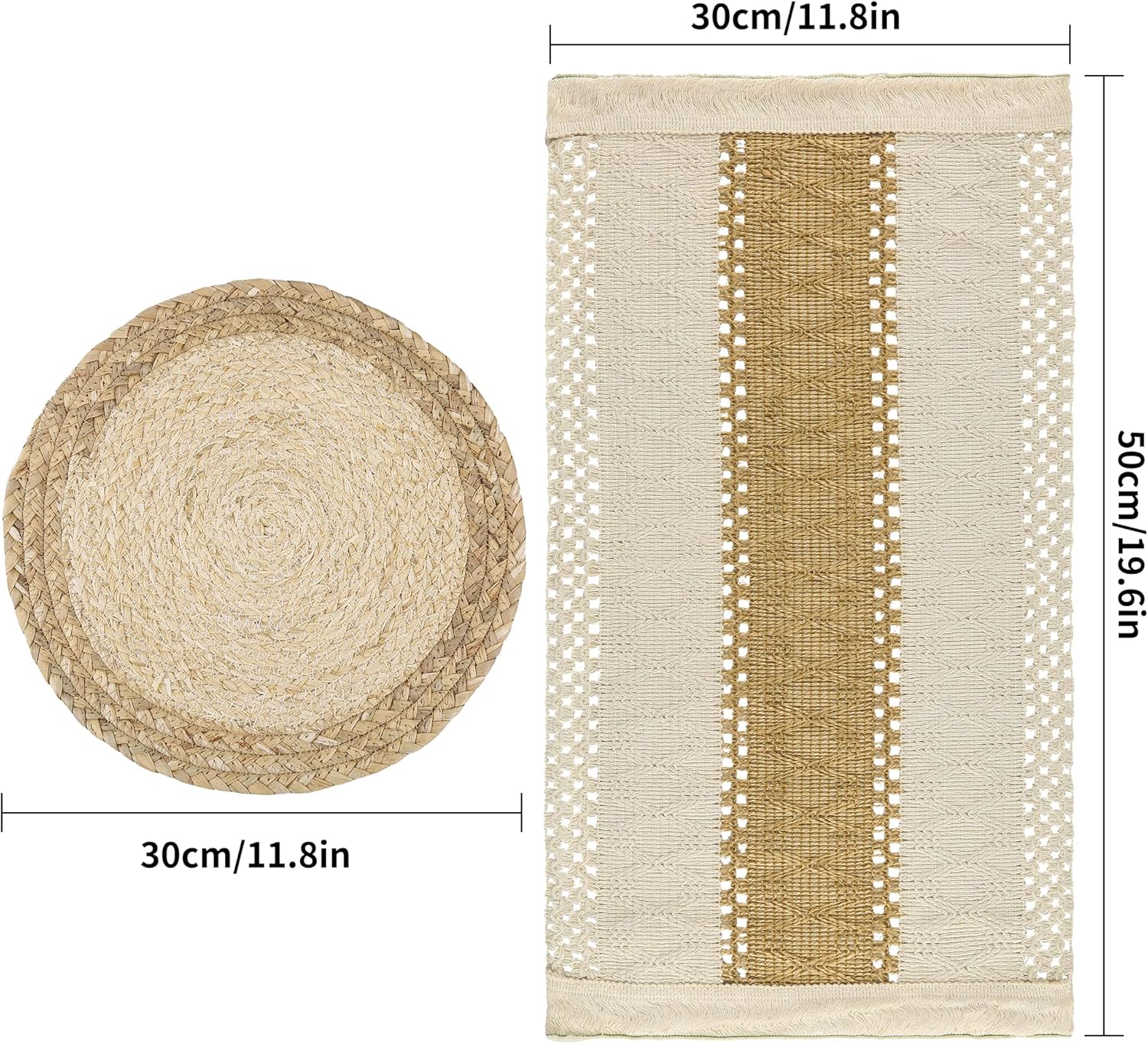 Natural Boho Placemats Set - Rustic Durable for Home Use