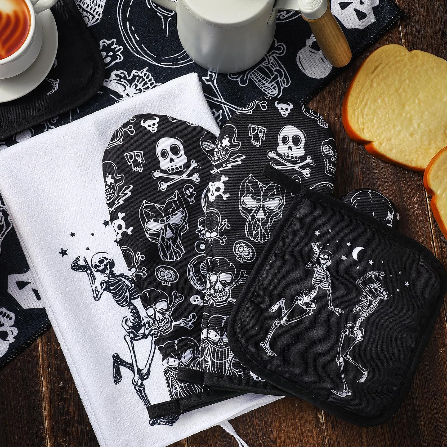 Spooky Skeleton Kitchen Set for Halloween or Home Cooking
