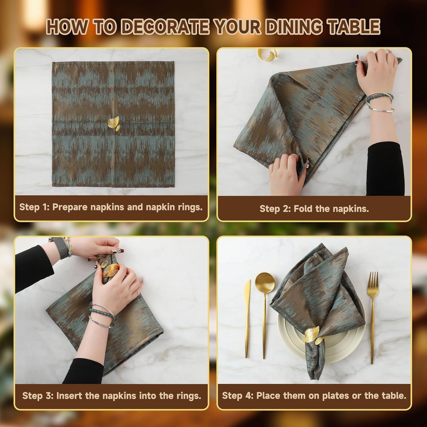 12 Joyful Napkin Rings Elegant Gold Leaf Napkins for Every Occasion