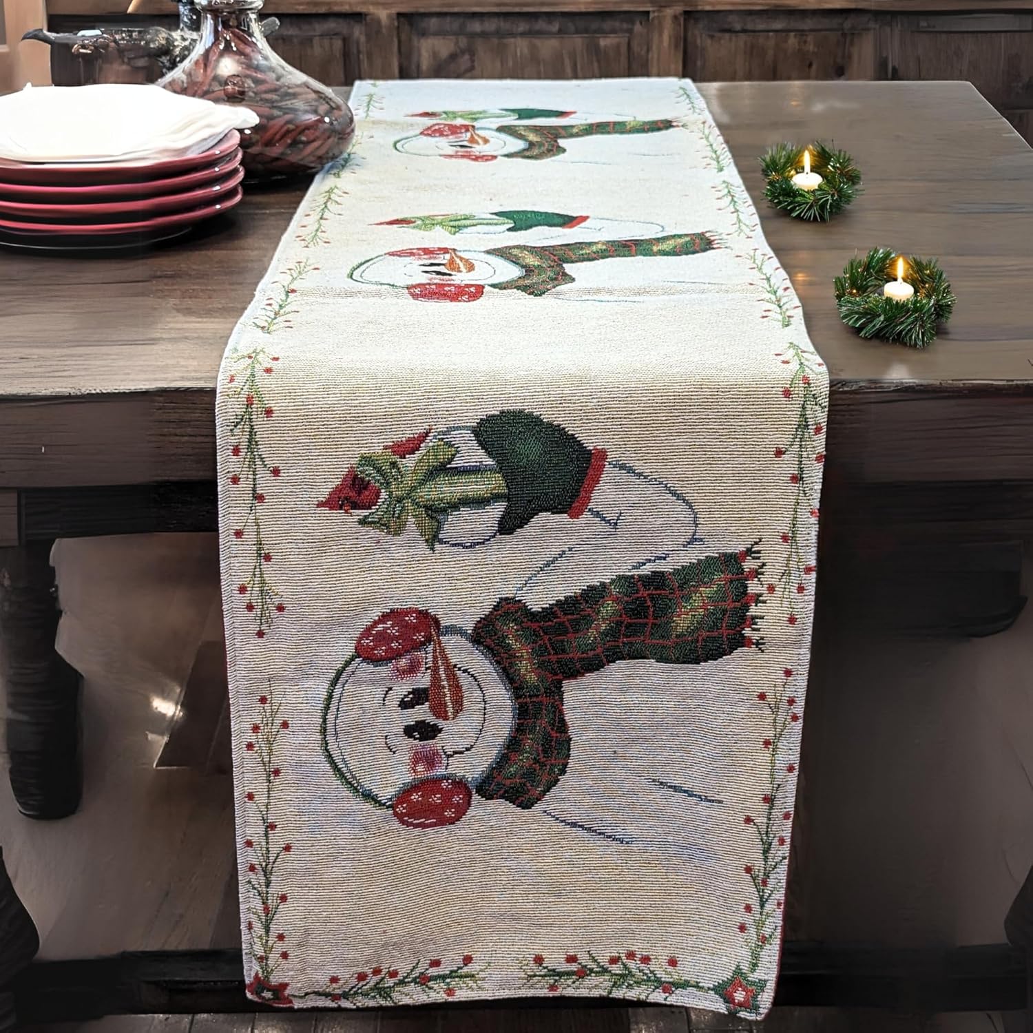 Elegant Winter Table Runner - Festive Snowman Design