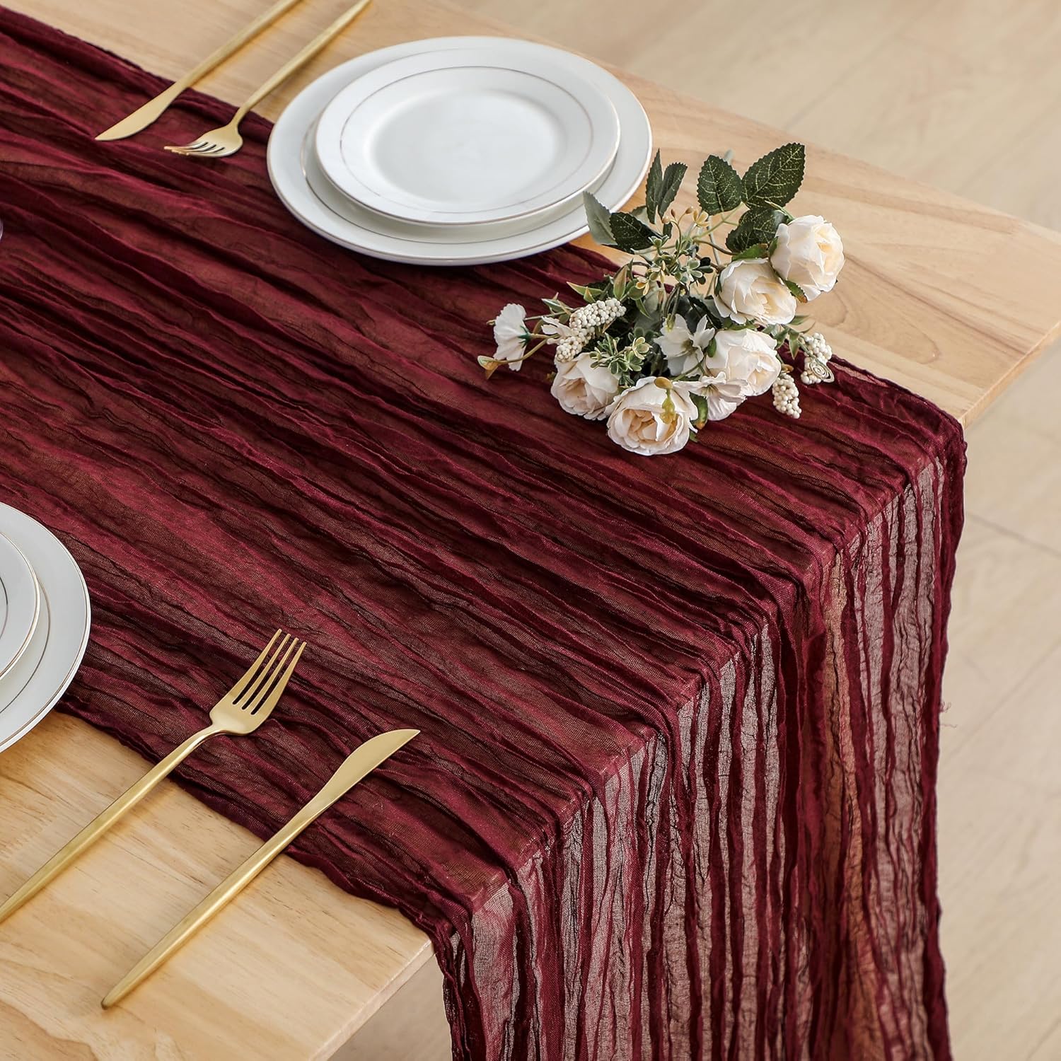 Elegant 2-Pack Burgundy Table Runner for Weddings and Parties