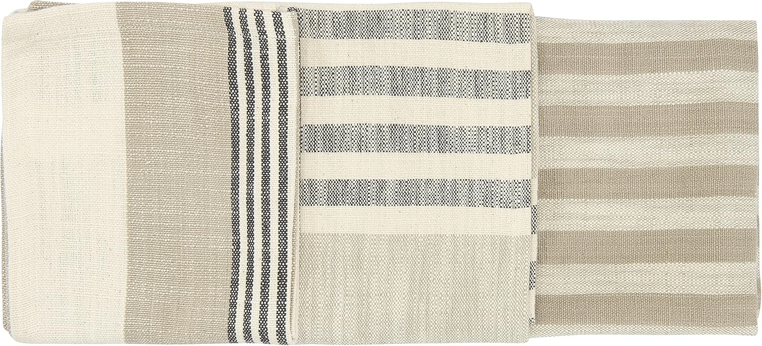Creative Co-Op Striped Cotton Tea Towels Set of 3 Tan Grey
