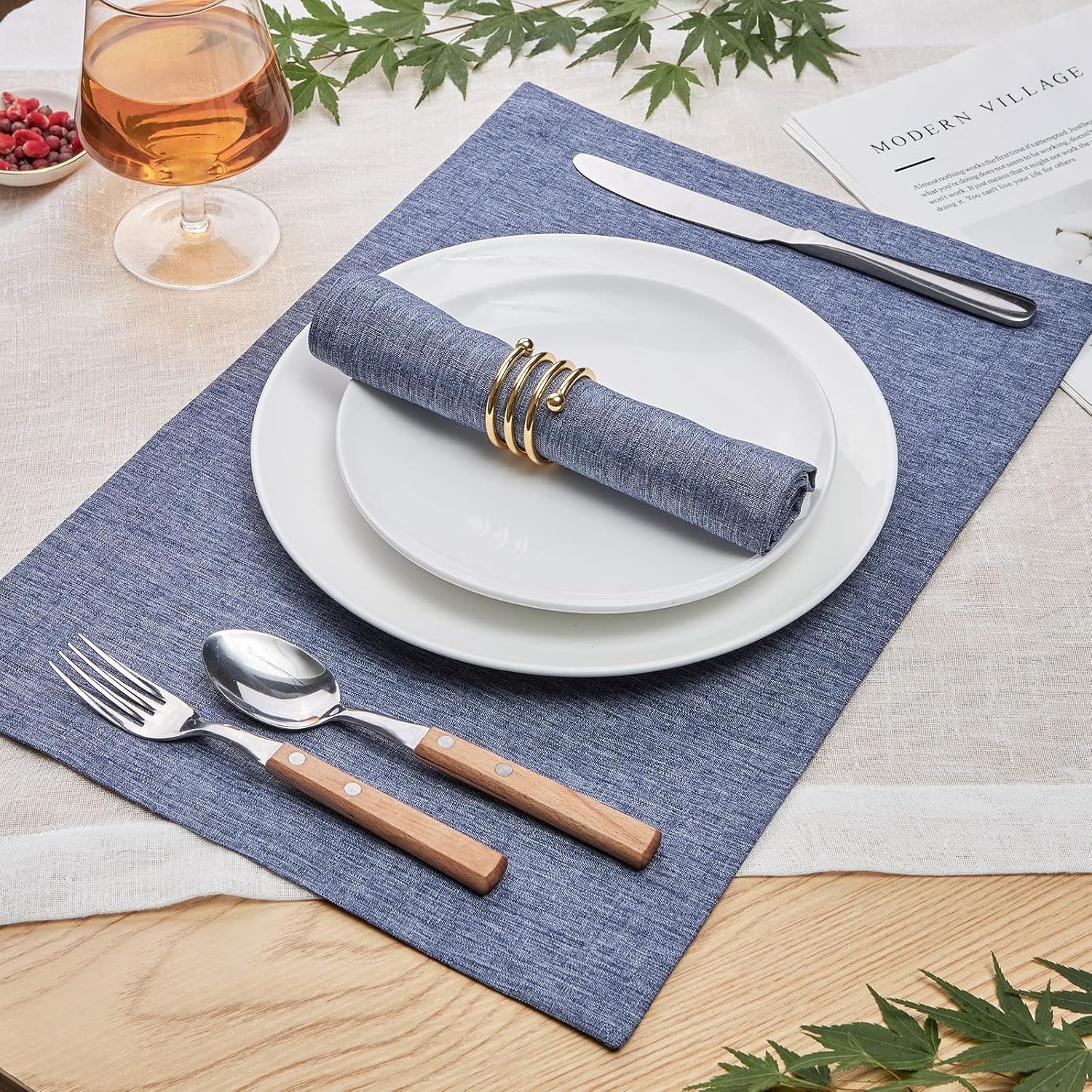 Mebakuk Cloth Placemats Machine Washable Denim Blue Place Mats for Kitchen Use