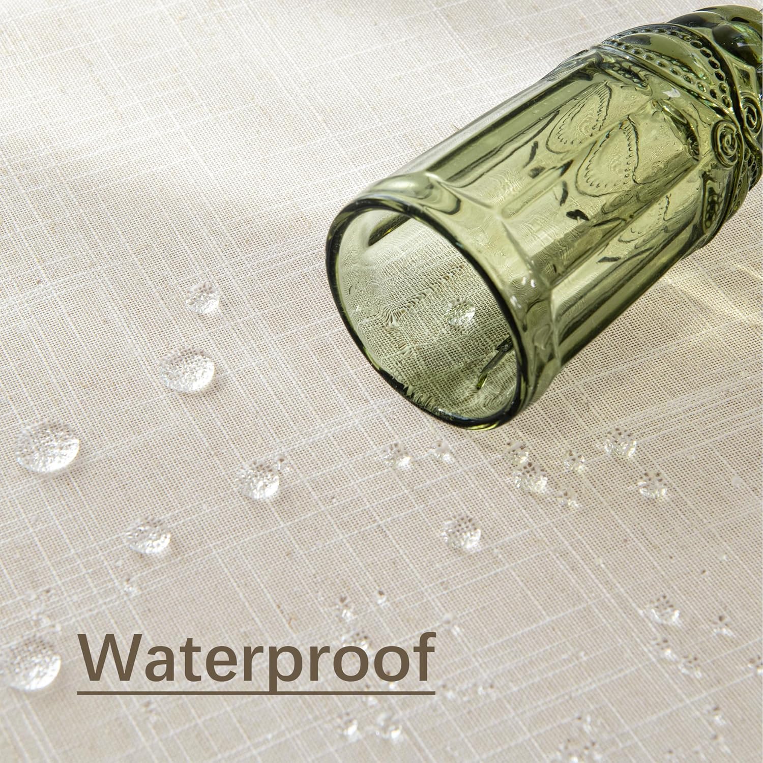 Natural Linen Textured Tablecloth Water Resistant