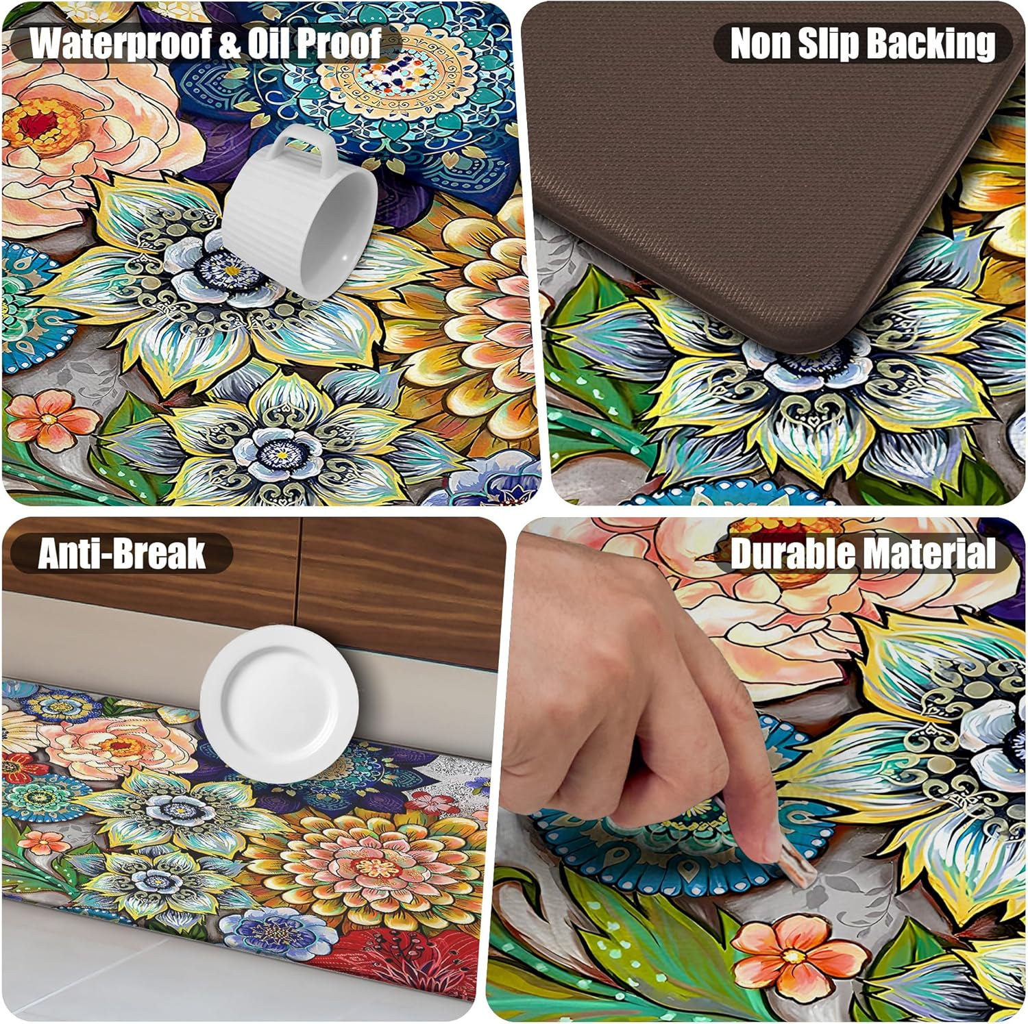 Boho Floral Kitchen Rugs