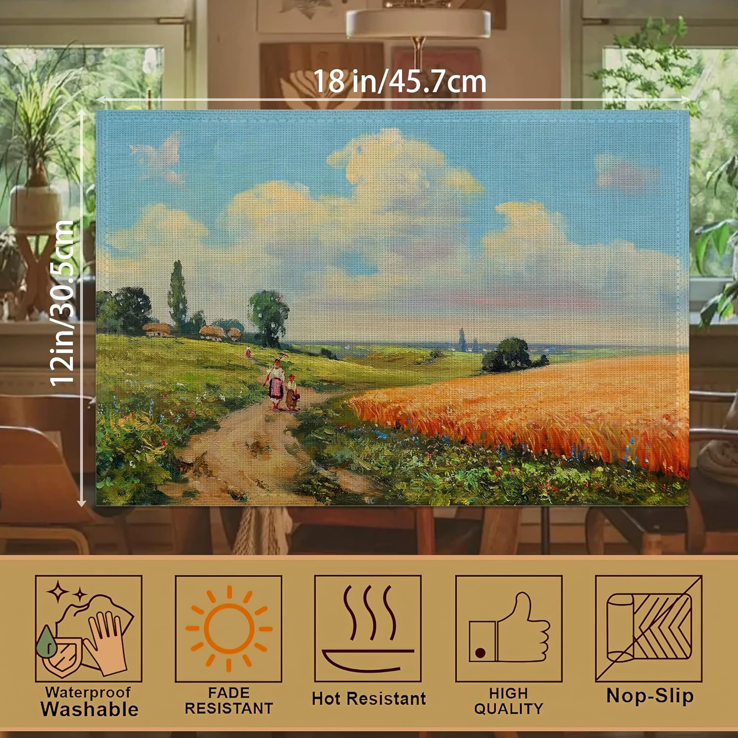 Natural Elegance Oil Painting Landscape Placemats Set of 6