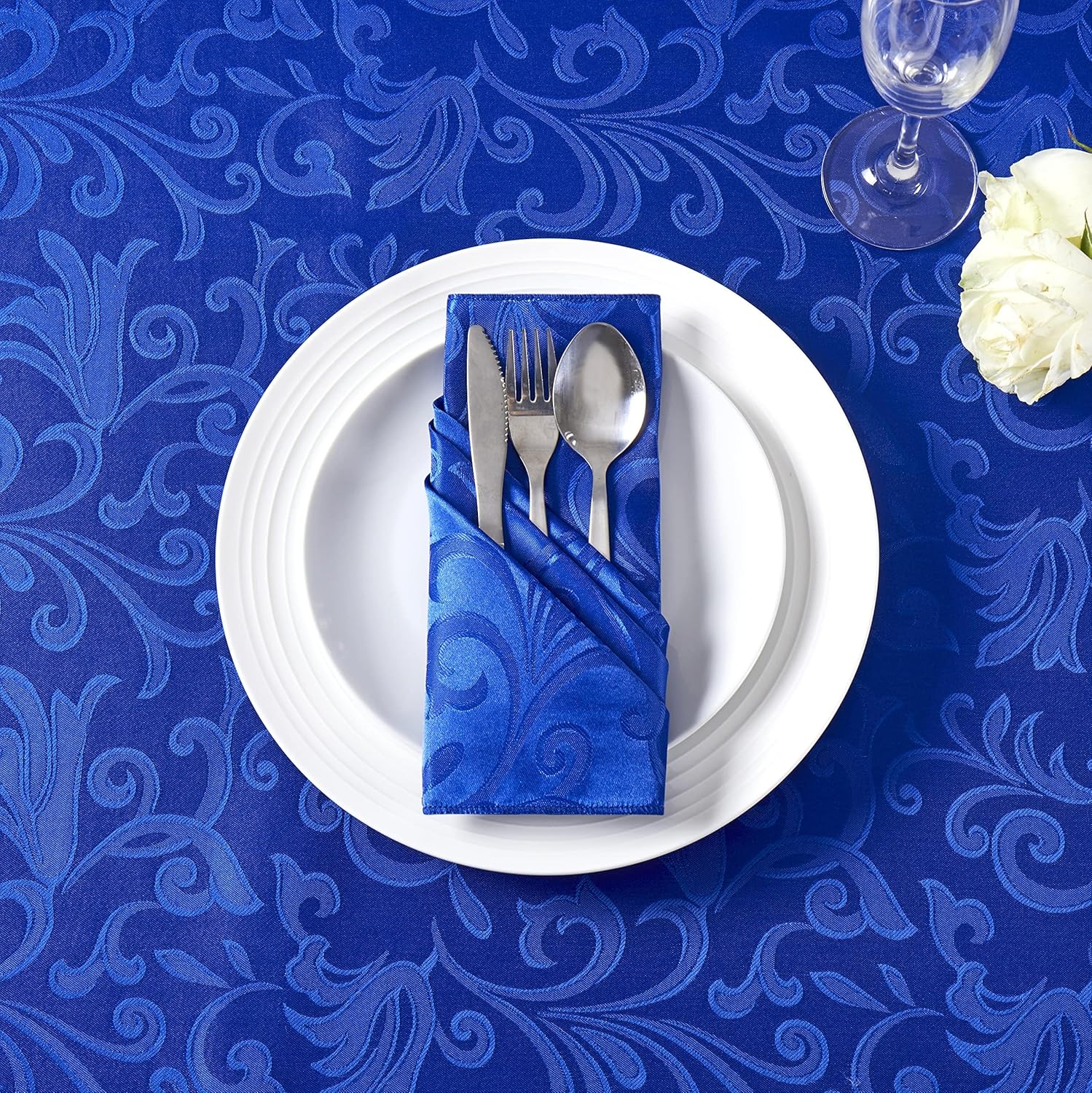 16 x Royal Blue Satin Napkins for Dining