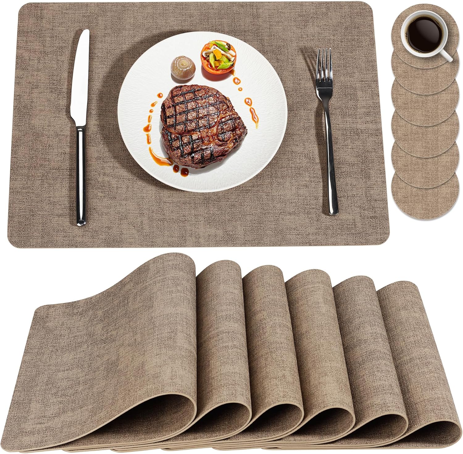 NCUE Faux Leather Placemats Set of 6 Waterproof Heat Resistant