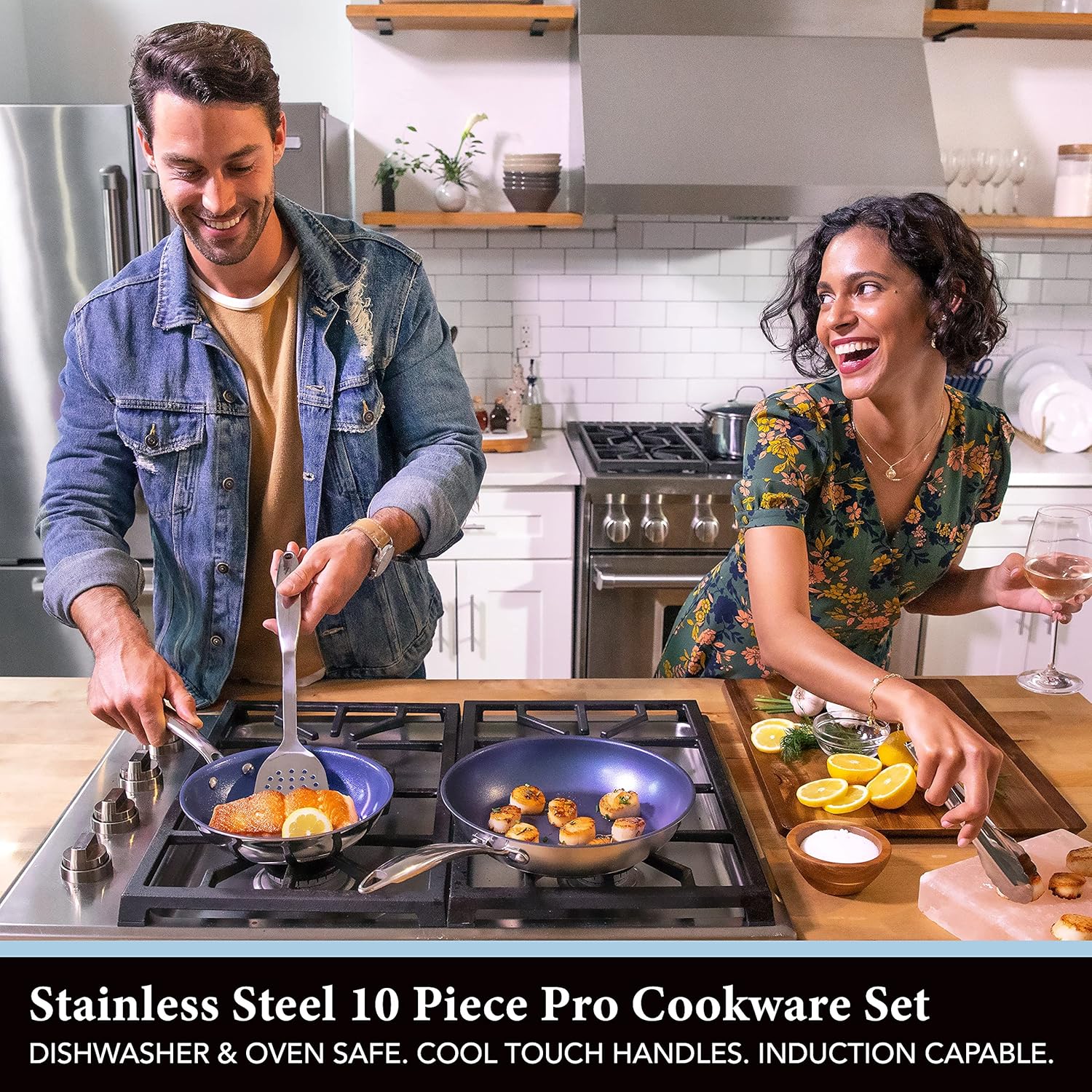 Stainless Steel Cookware Set Durable Nonstick with Tempered Glass Lids