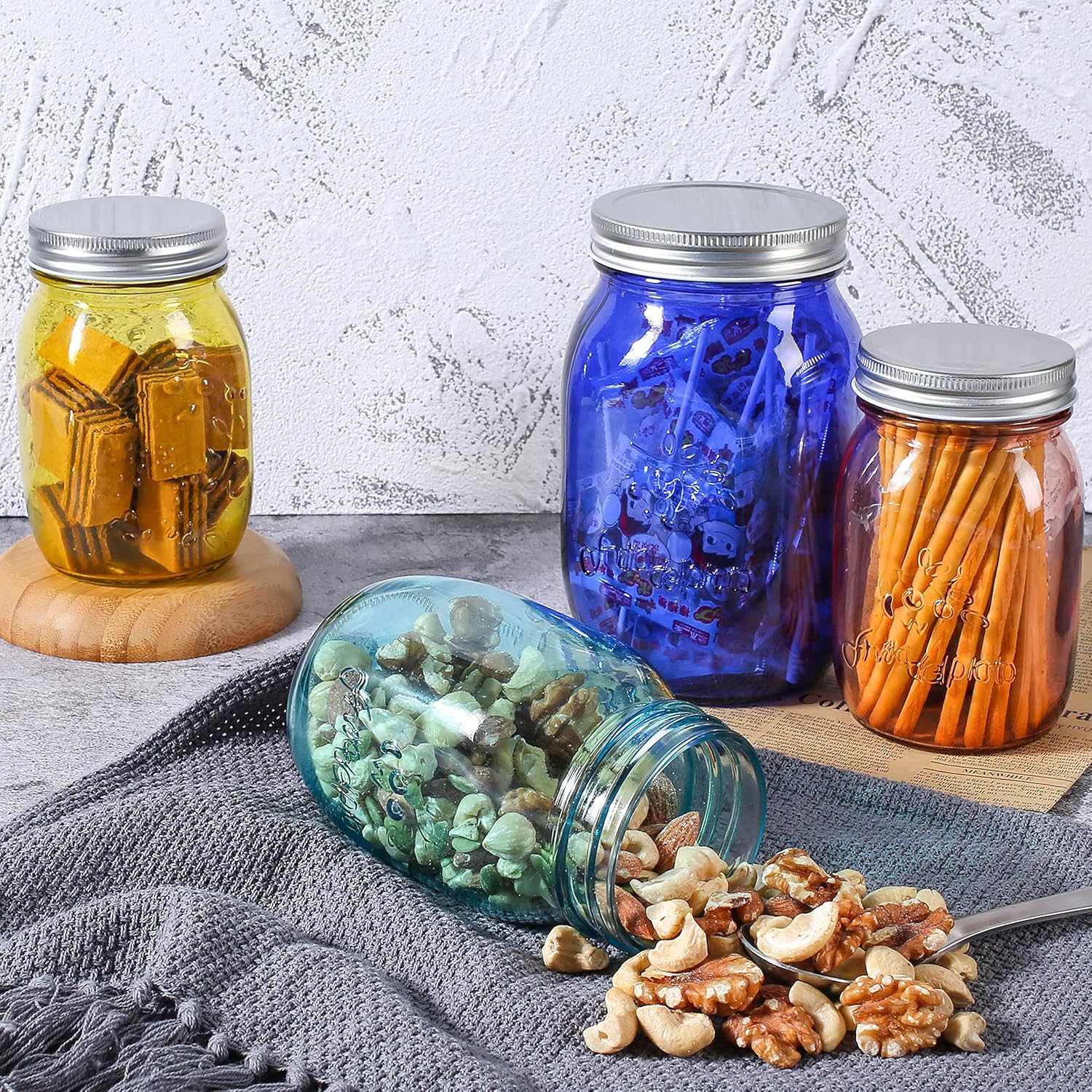 Amzcku 6-Pack Blue Mason Jars for Canning Storage