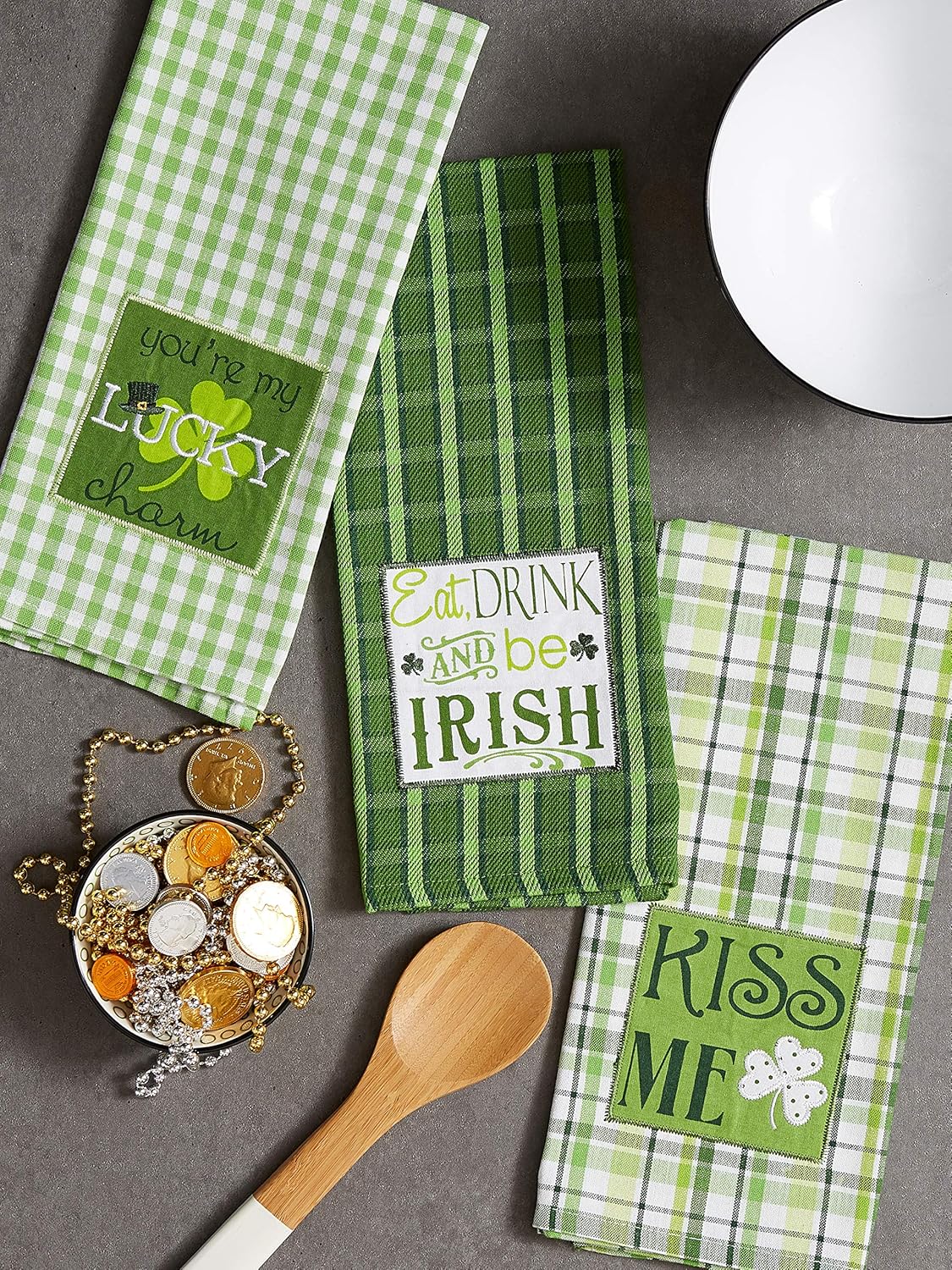 St Patricks Day 100 Cotton Dishtowel Set with Embroidered Design