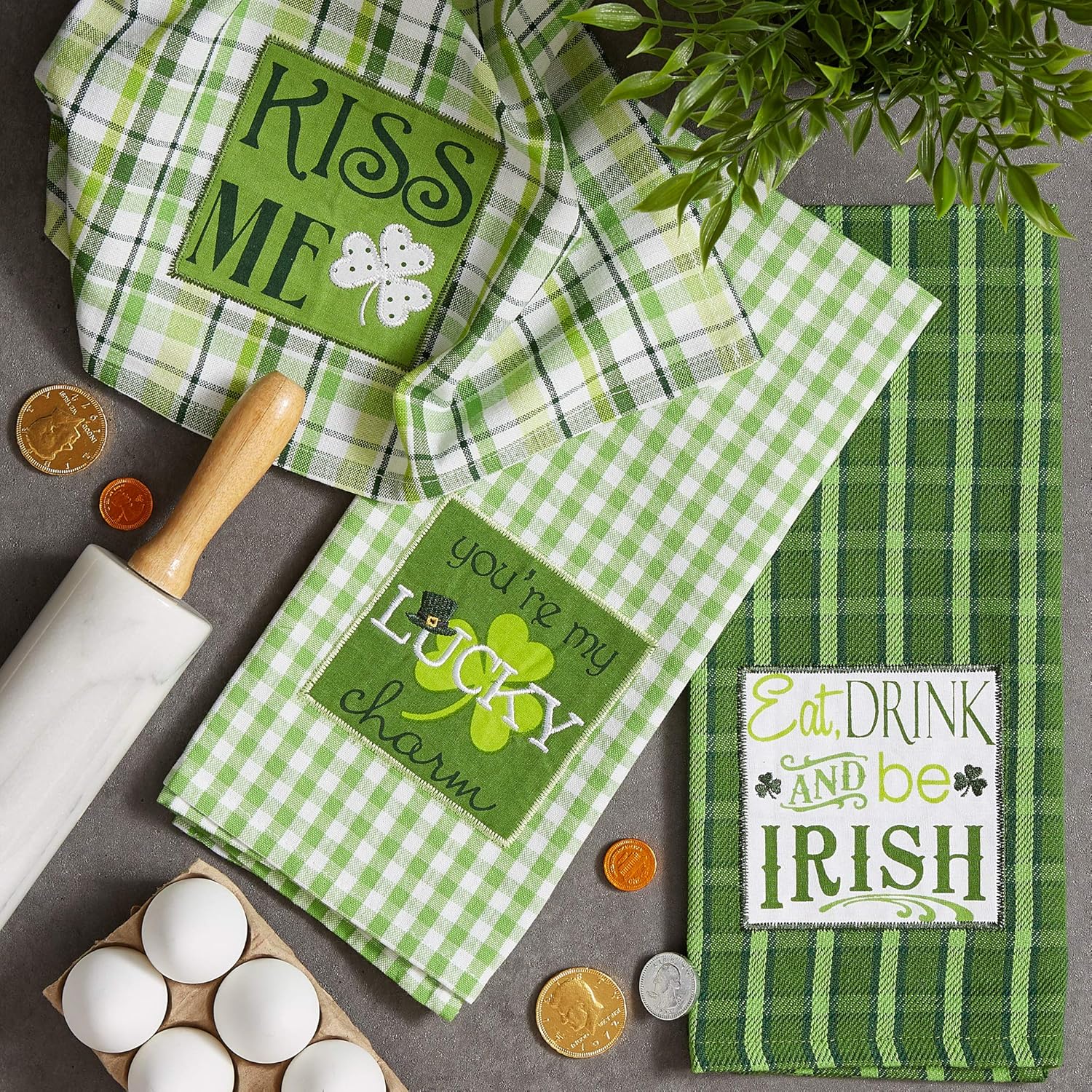 St Patricks Day 100 Cotton Dishtowel Set with Embroidered Design